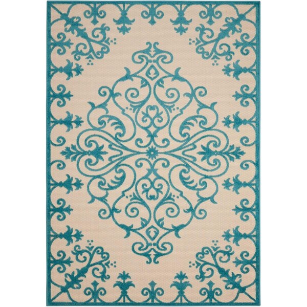 Palacedesigns 7 ft. 10 in. x 10 ft. 6 in. Medallion Indoor & Outdoor Rectangle Area Rug - Aqua PA3670170 - main